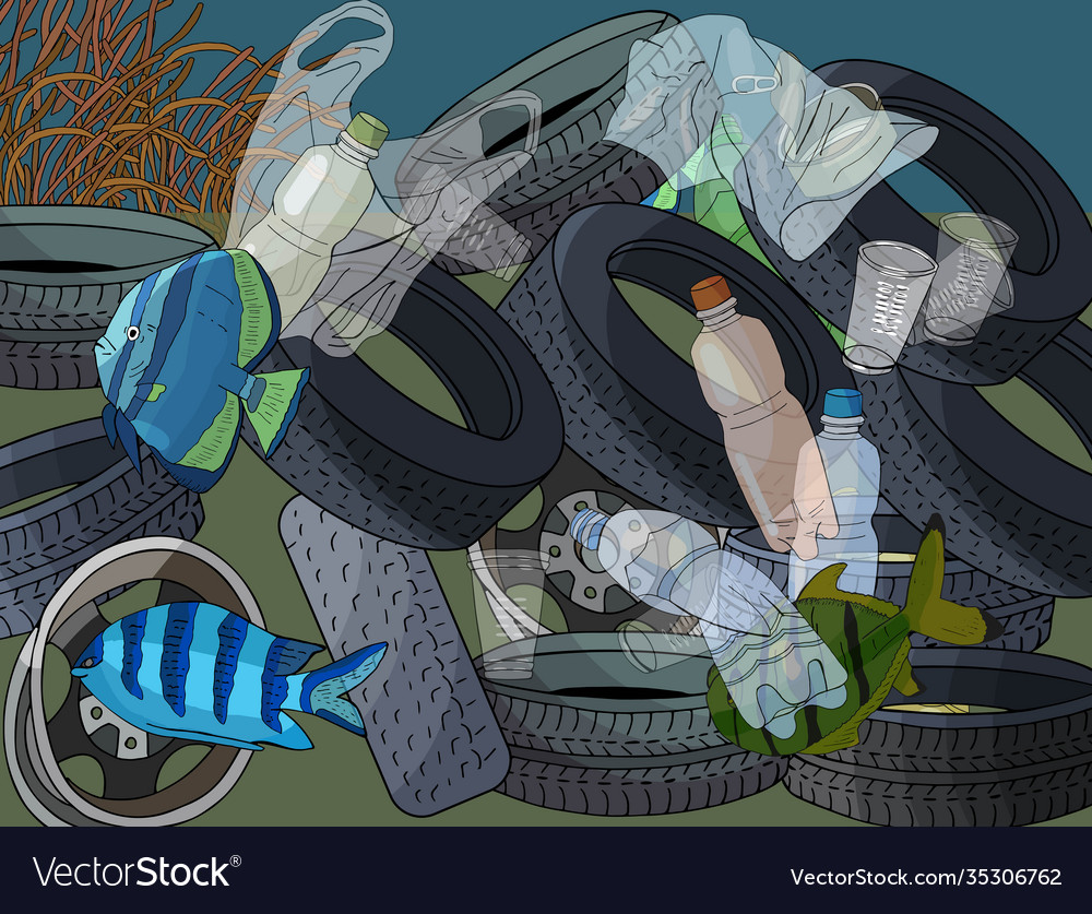Template with different types plastic garbage vector image Template with different types plastic garbage