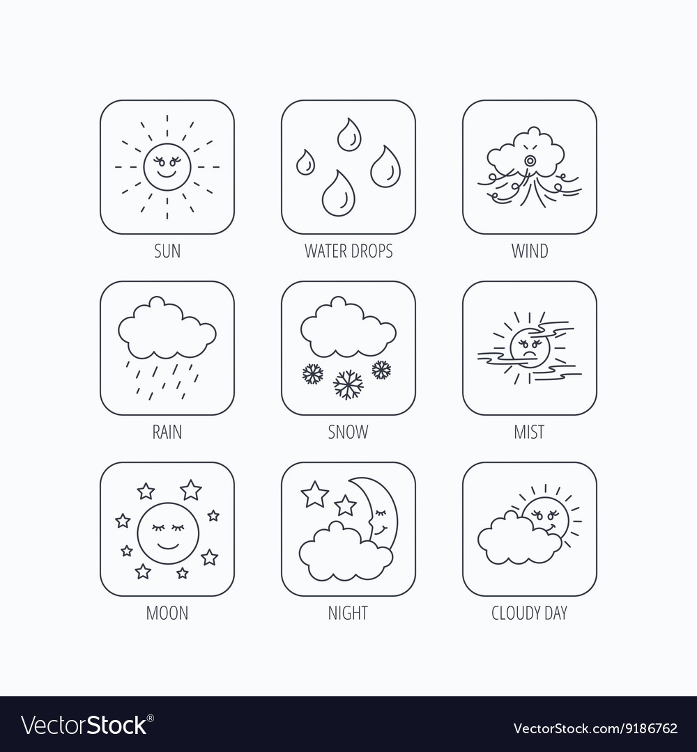 Weather sun and rain icons moon night