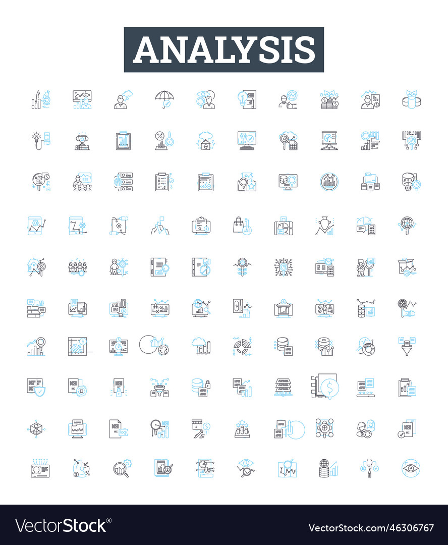 Analysis line icons set analyze analyzing