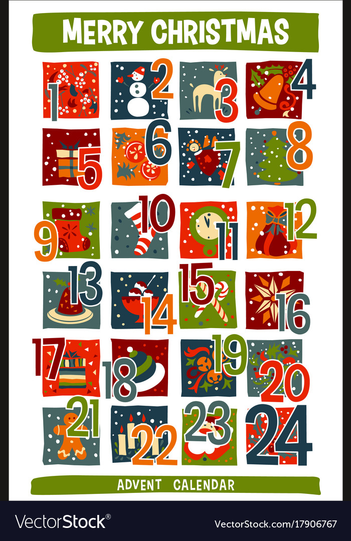 Cartoon Weihnachtskalender mit lustigen Icons