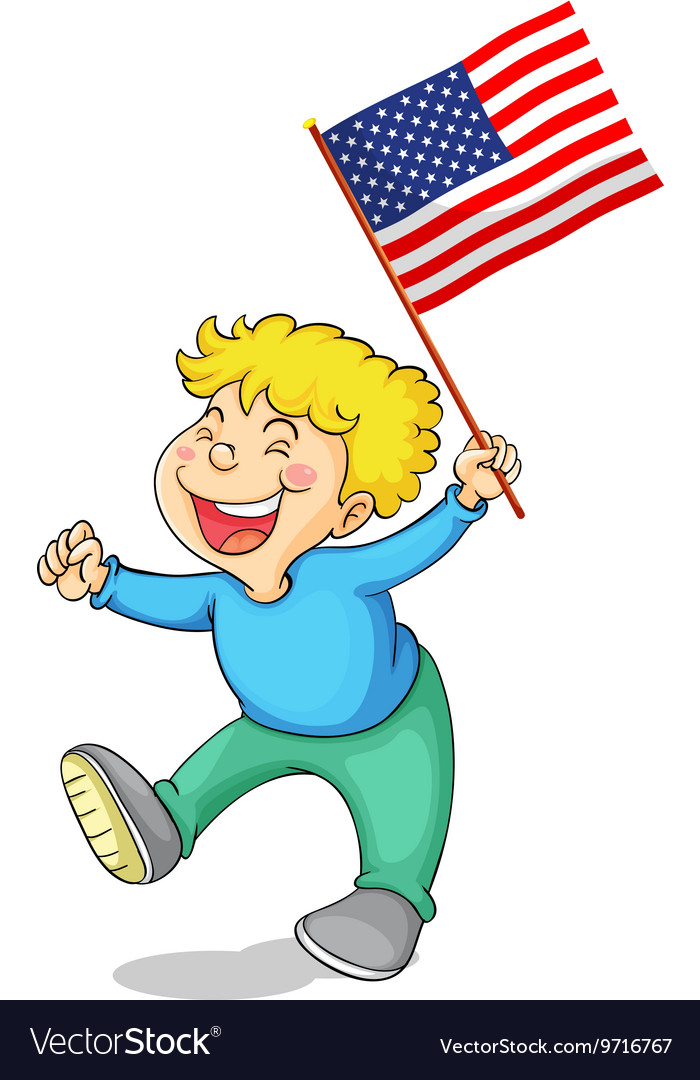 Happy Boy Holding American Flag Royalty Free Vector Image