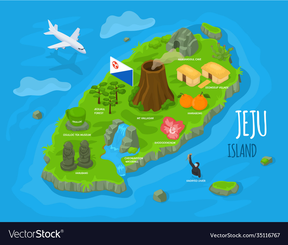 Isometric jeju island south korea jeju-do map