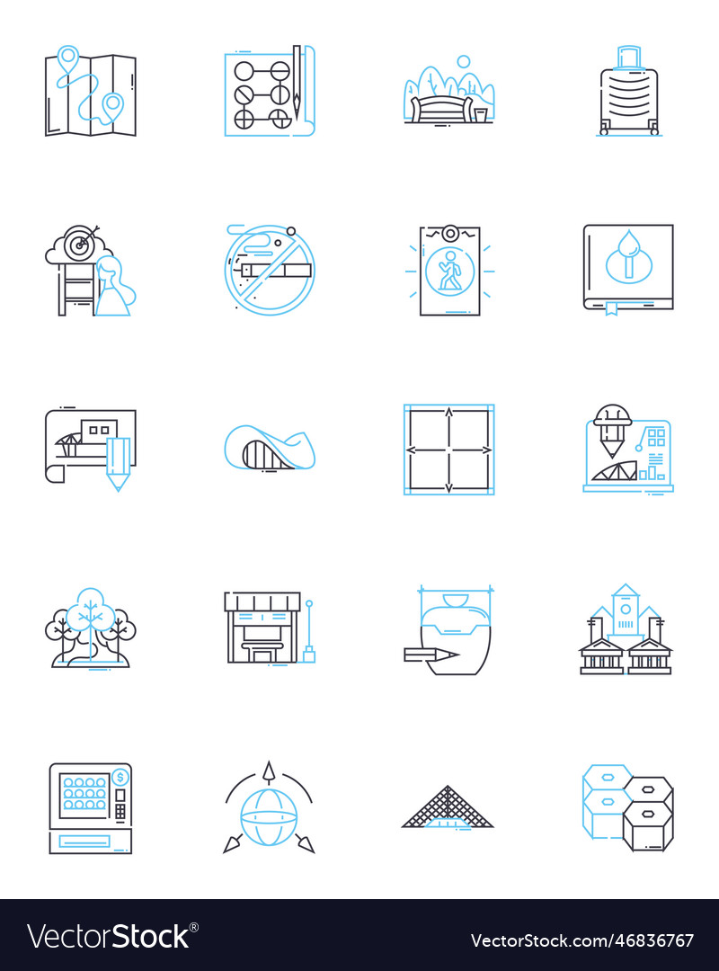Planning drafting linear icons set blueprint Vector Image Planning drafting linear icons set blueprint