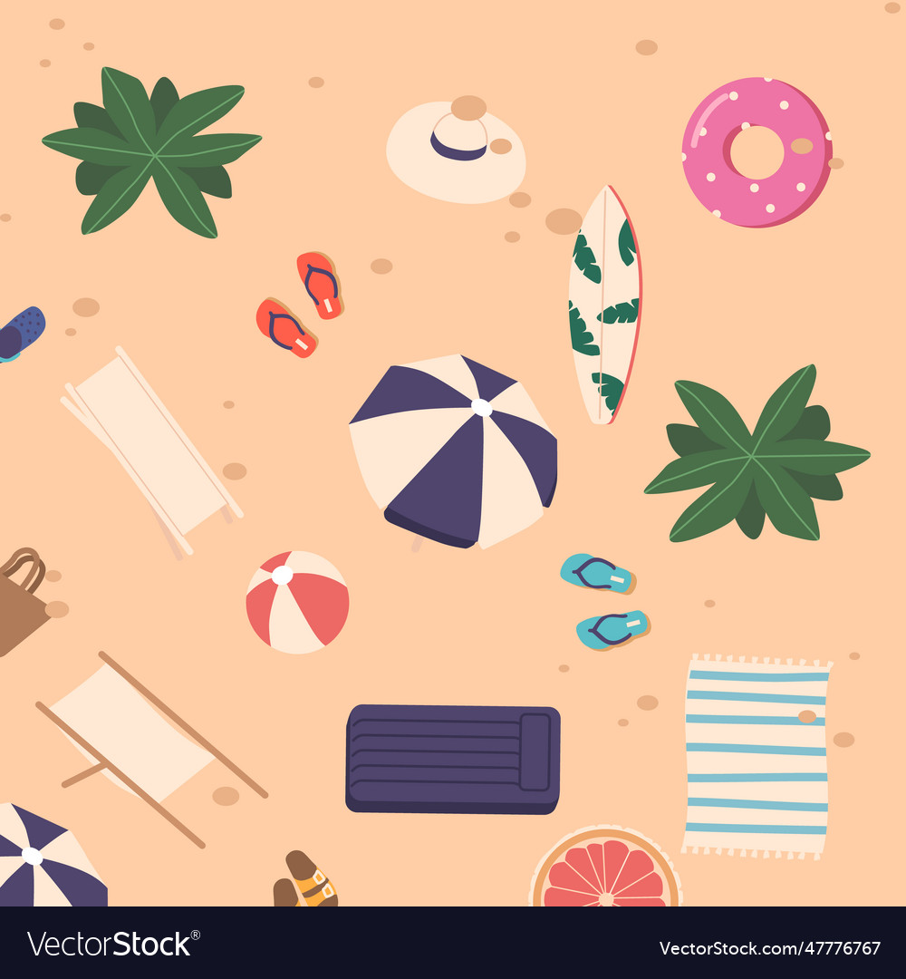 Seamless pattern with beach items top view vector image Seamless pattern with beach items top view