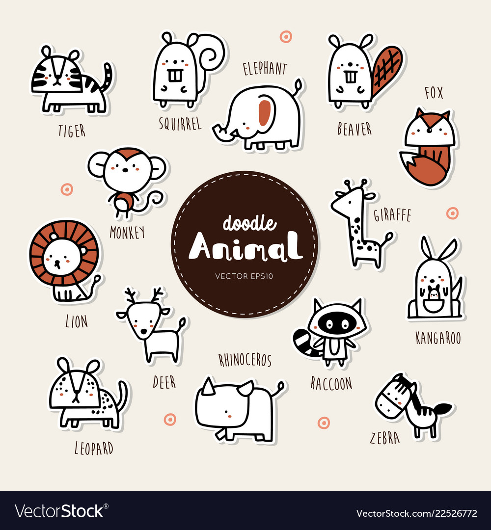 Animal icon set collection of hand draw ic