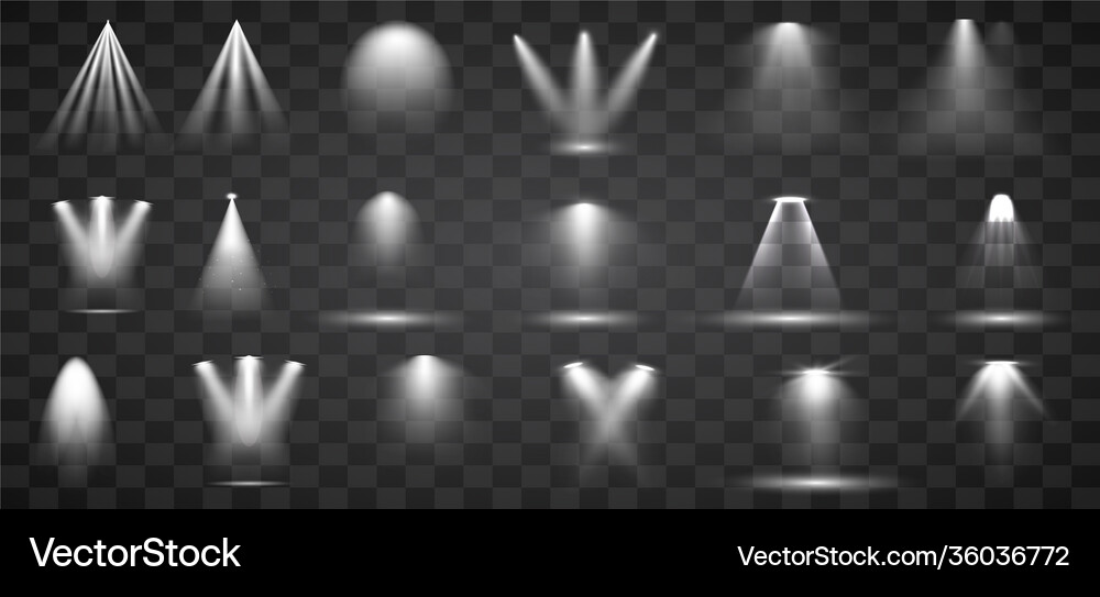 Big set bright lighting with spotlights Royalty Free Vector