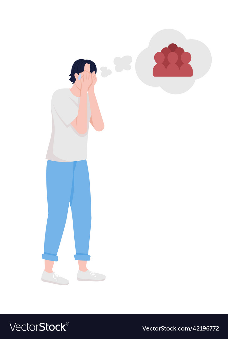 Crowded places phobia semi flat color character vector image Crowded places phobia semi flat color character
