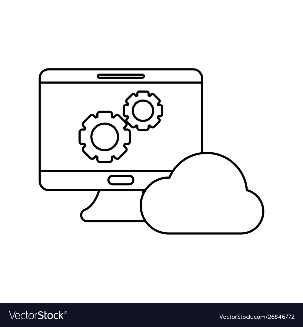 Desktop computer with gears and cloud computing