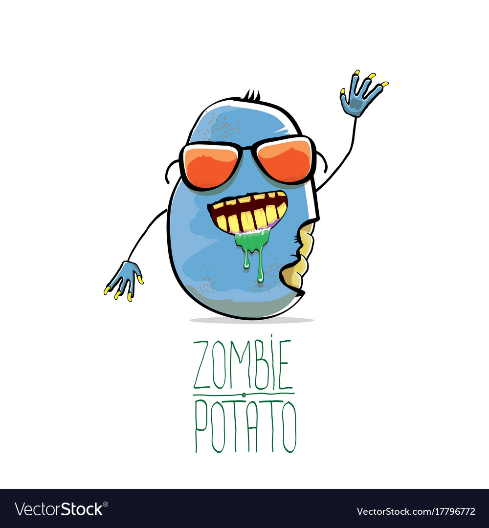 Funny cartoon cute blue zombie potato