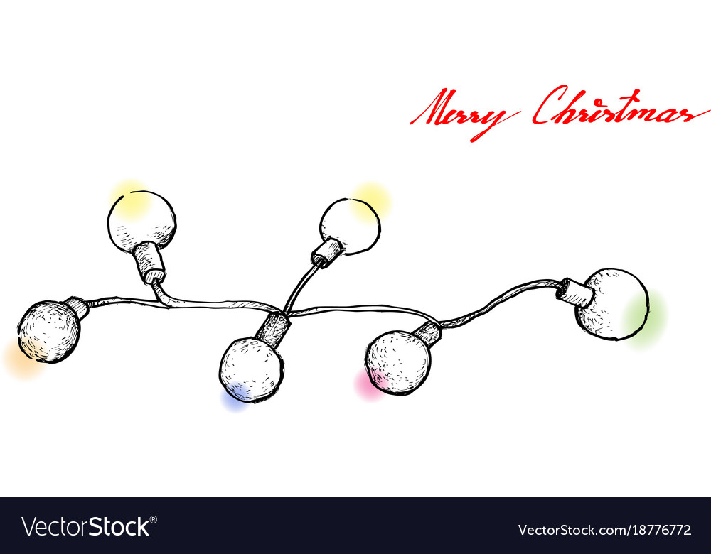 Hand drawn of lovely christmas lights hanging on t