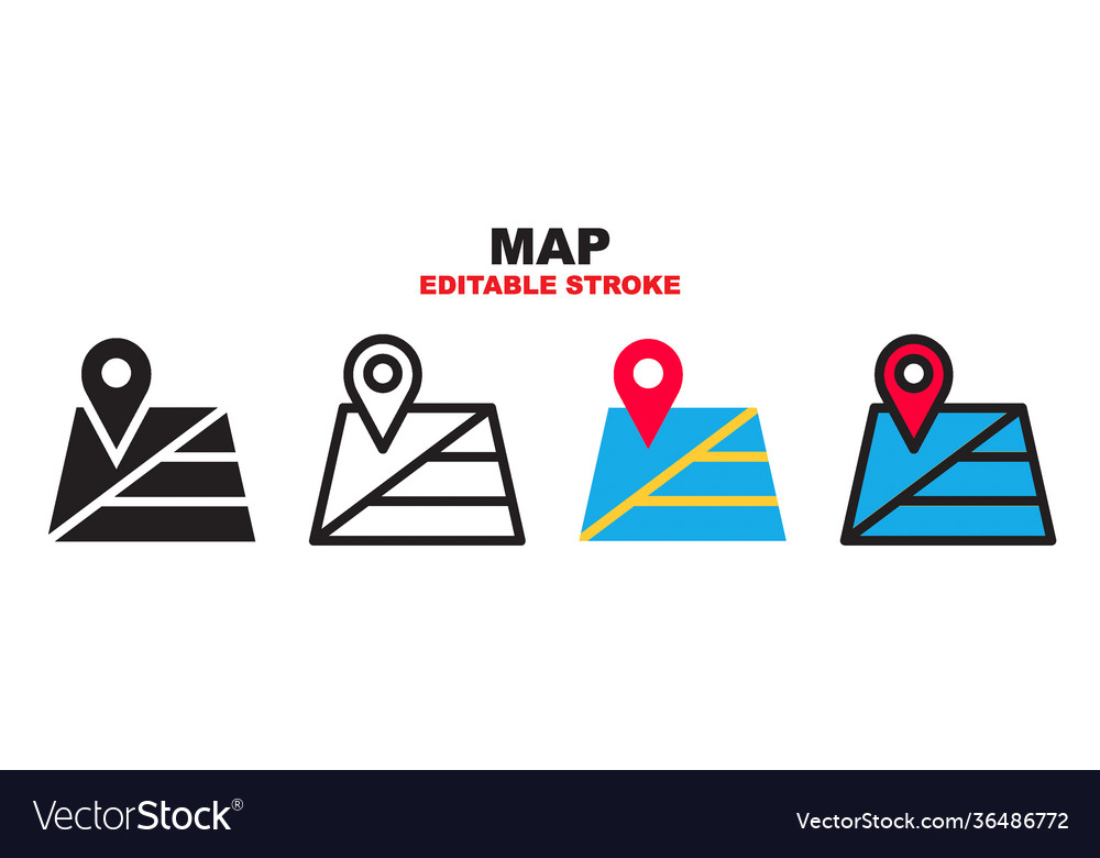 Map icon set with different styles editable vector image Map icon set with different styles editable