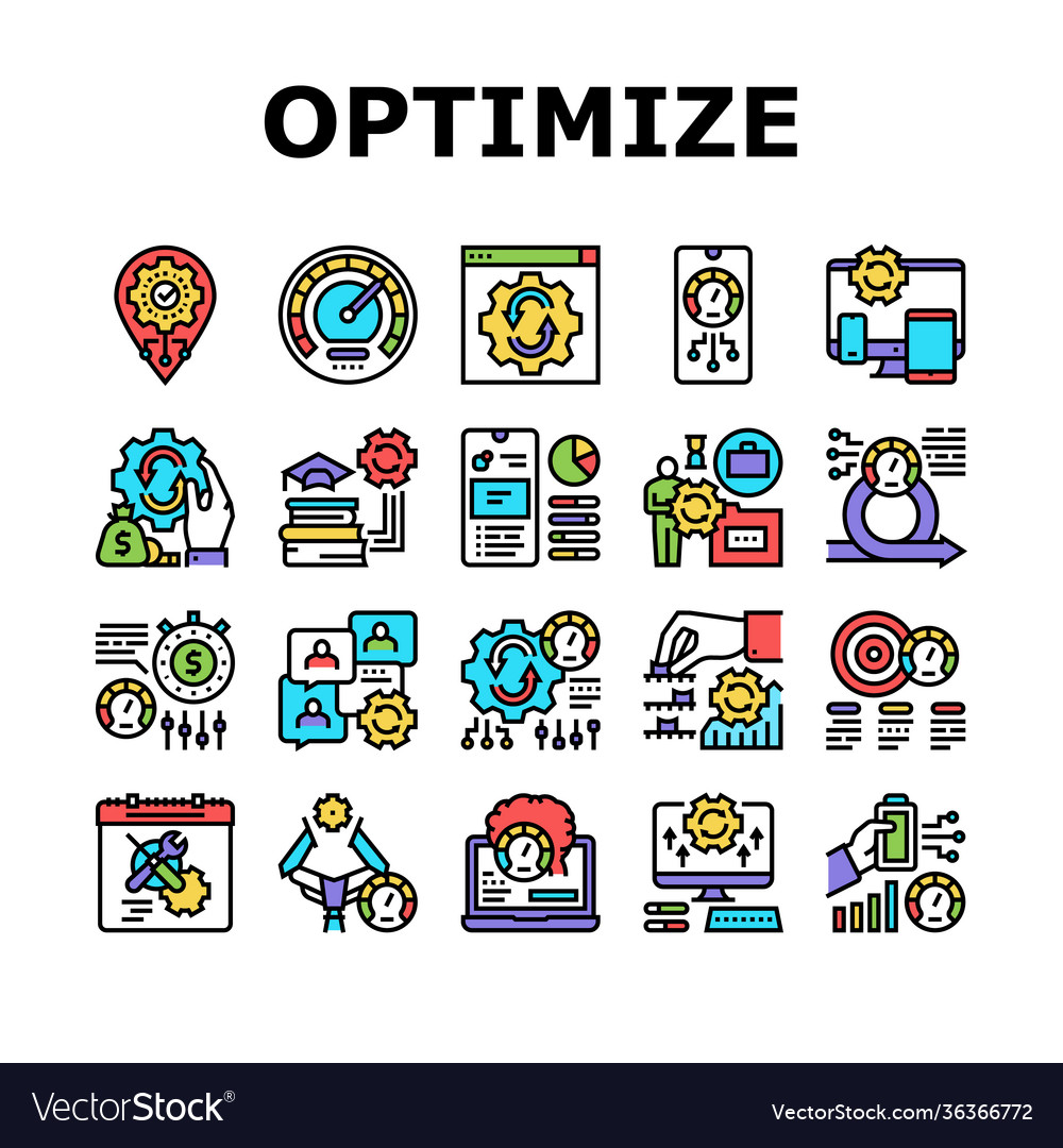 Optimize operations collection icons set vector image Optimize operations collection icons set