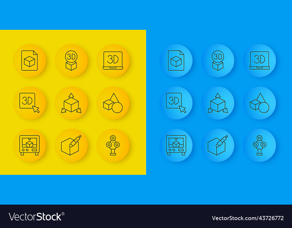 Set line 3d printer isometric cube scanner vector image Set line 3d printer isometric cube scanner