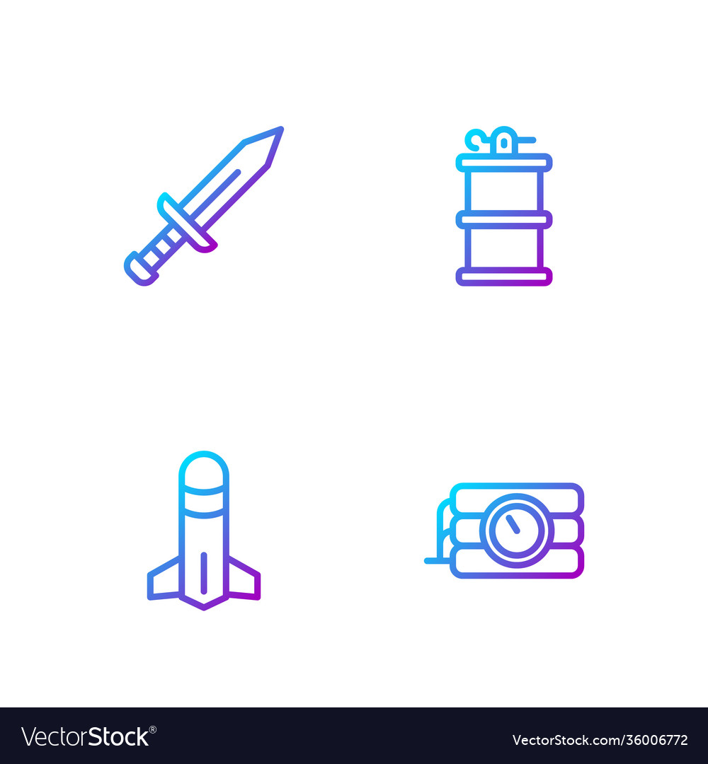 Set line dynamite and timer clock rocket sword vector image Set line dynamite and timer clock rocket sword