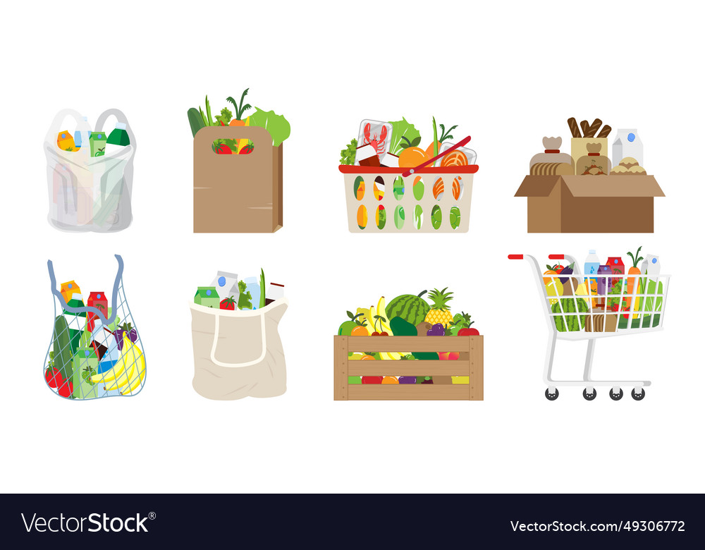 Shopping bags and baskets isolated on white Vector Image