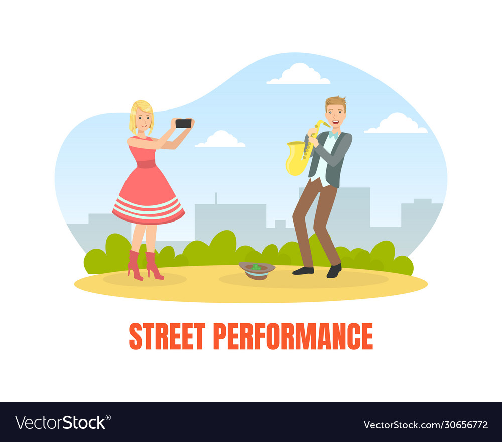 Street performance male musician playing vector image Street performance male musician playing