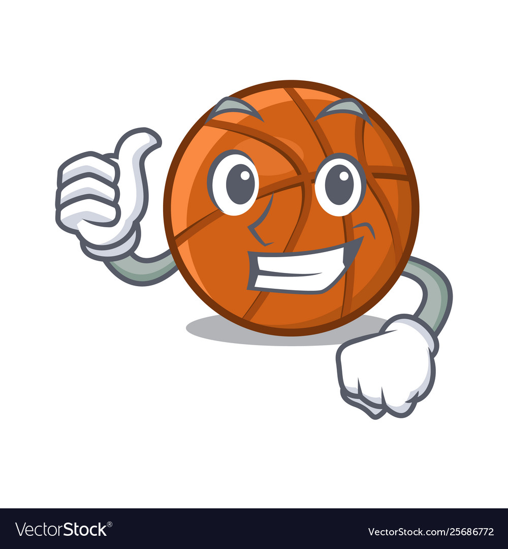 Thumbs up basket ball above cartoon table Vector Image