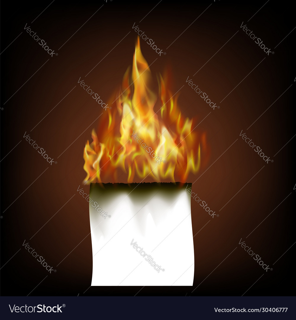 Burning White Paper Isolated On Black Background Vector Image