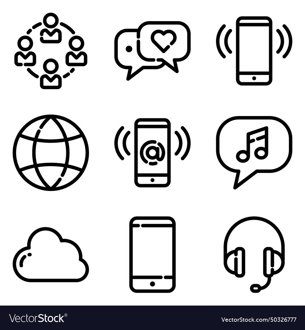 Communications flat icon set isolated on white