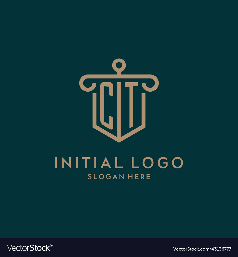 Ct monogram initial logo design with shield