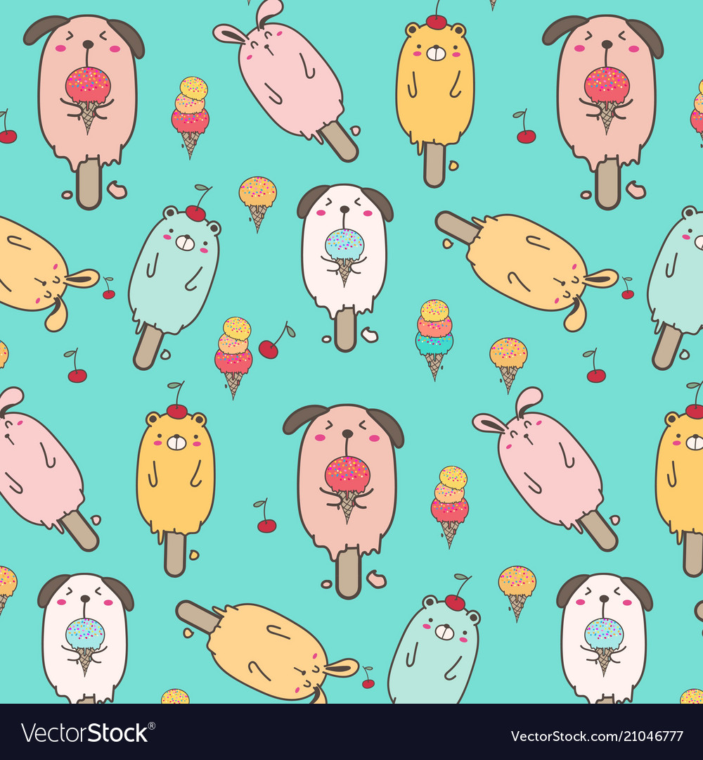 Cute animal ice cream pattern background