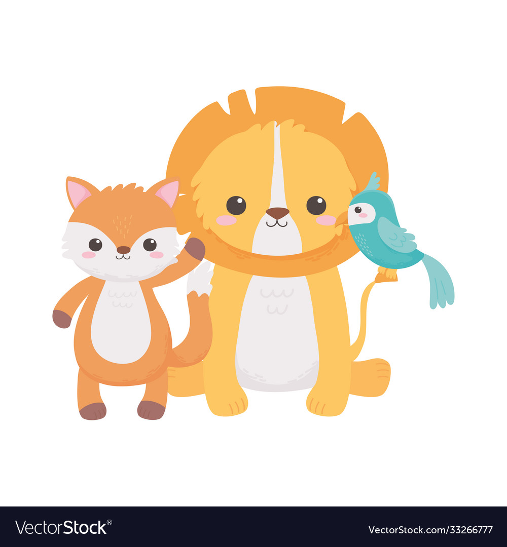 Cute little lion parrot and fox cartoon animals