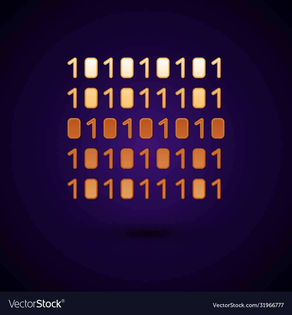 Gold binary code icon isolated on black background vector image Gold binary code icon isolated on black background