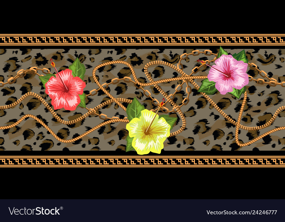 Horizontal chains seamless with tropical flowers