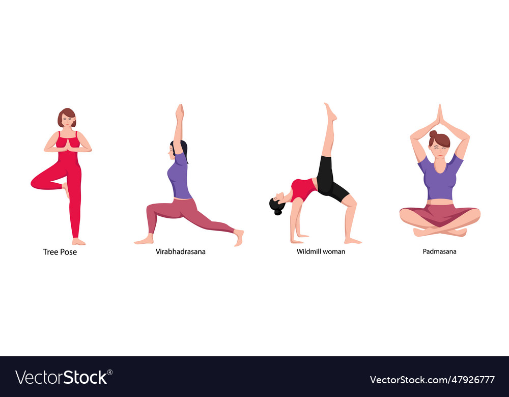 Men and women doing yoga pose exercises Royalty Free Vector