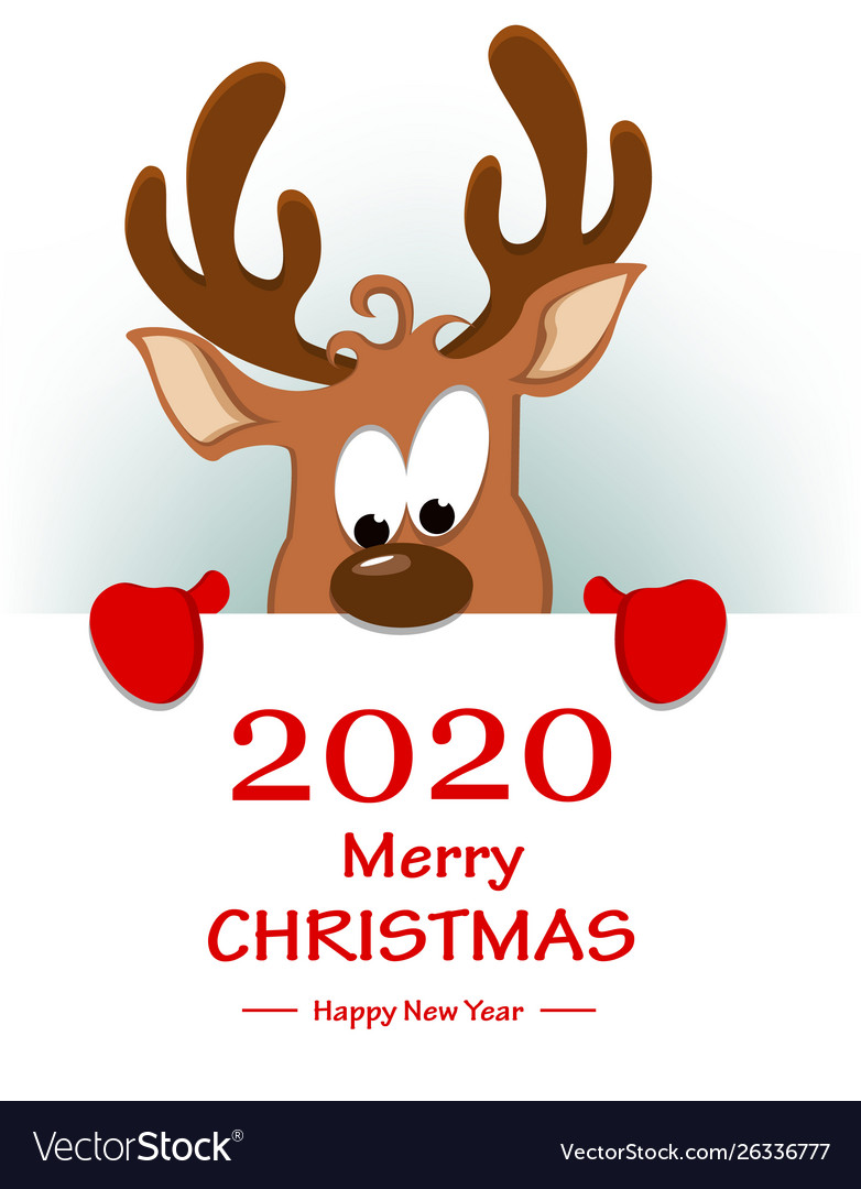 Reindeer standing behind placard with greetings