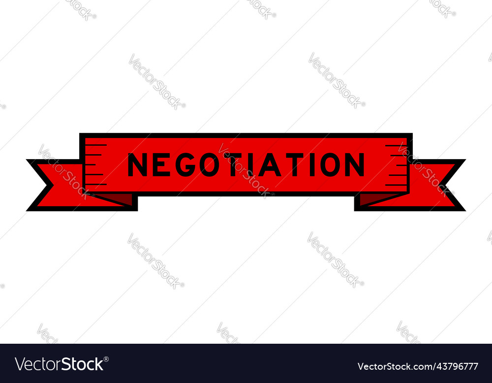 Ribbon label banner with word negotiation in red