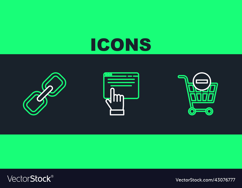 Set line remove shopping cart chain link vector image Set line remove shopping cart chain link