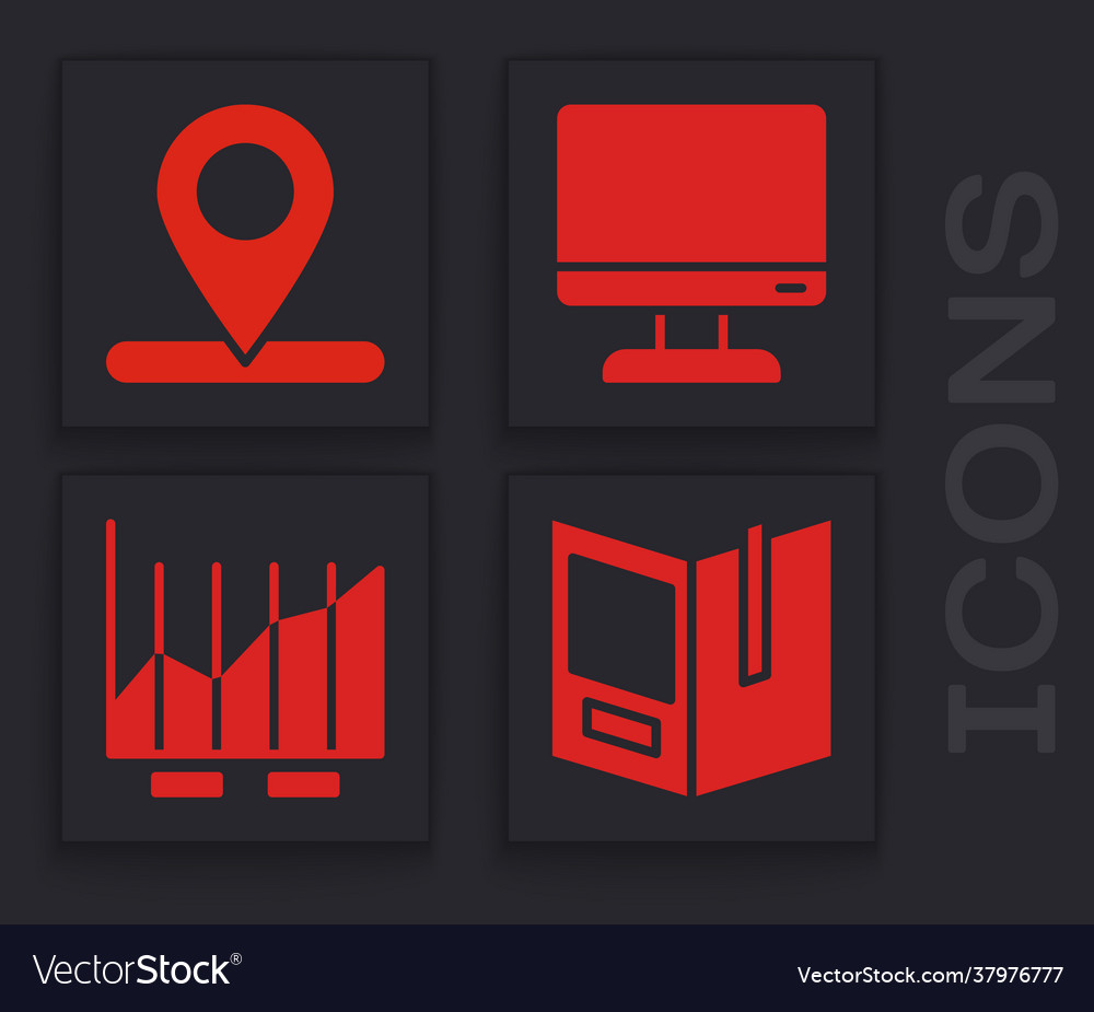 Set open book location computer monitor screen vector image Set open book location computer monitor screen