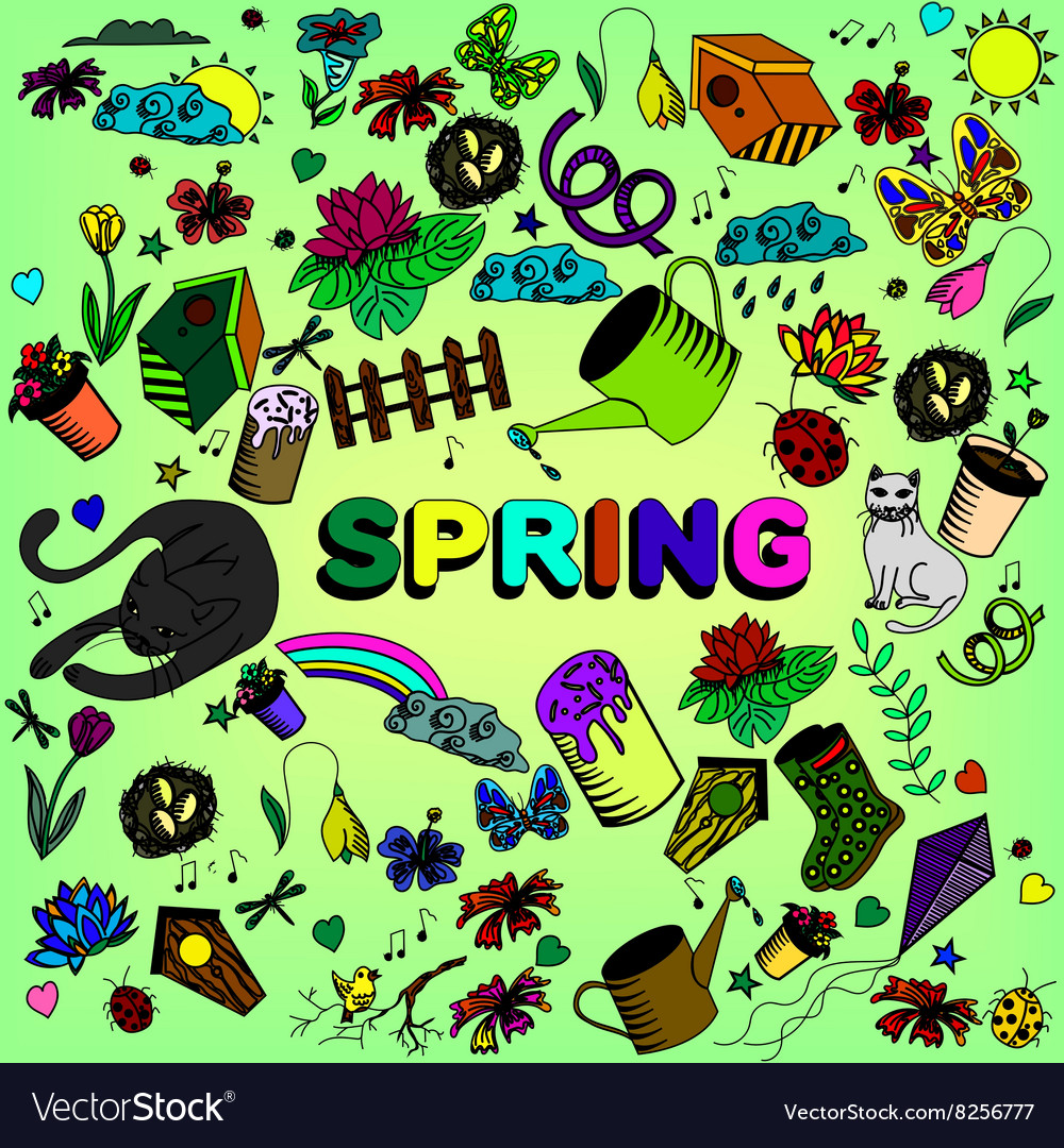 Spring line art design Royalty Free Vector Image