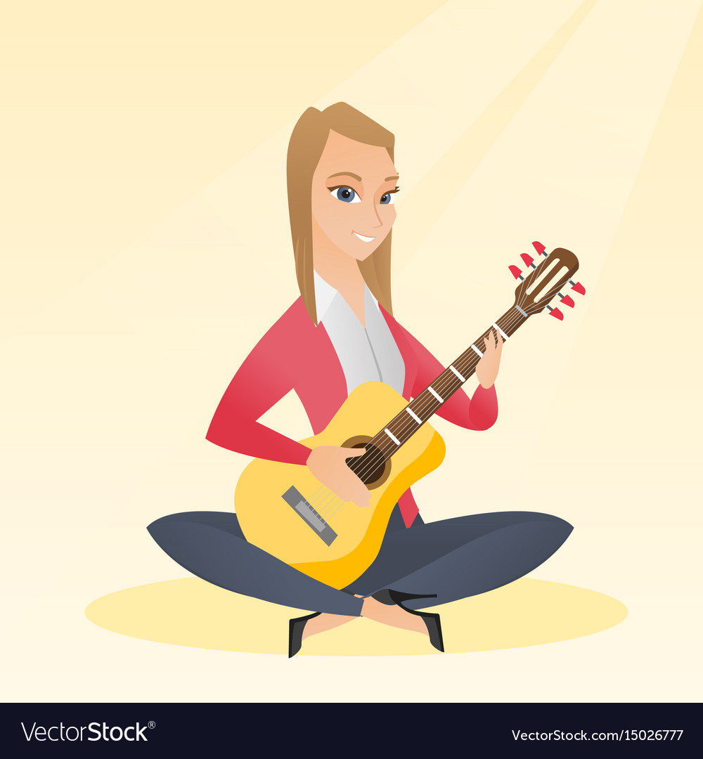 Woman playing the acoustic guitar Royalty Free Vector Image