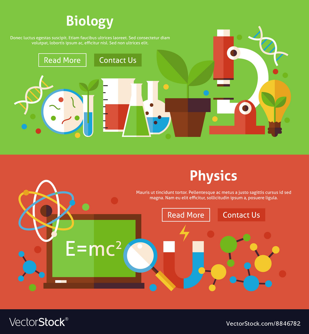 Biology and physics science flat website banners