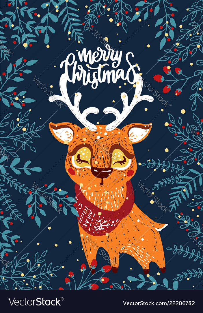 Christmas Poster With Deer Royalty Free Vector Image