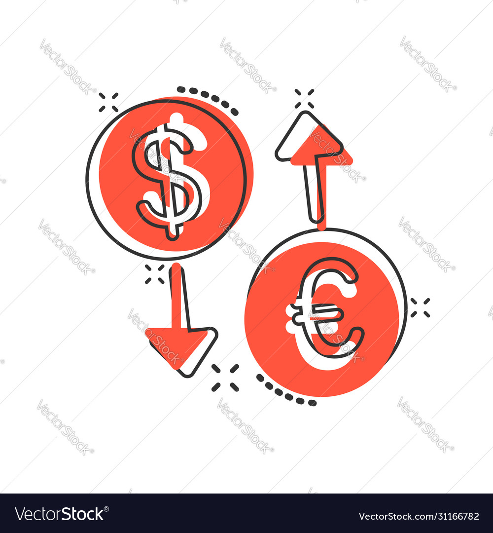 Währungswechsel-Symbol im Comic-Stil Dollar Euro Vector Image Währungswechsel-Symbol im Comic-Stil Dollar Euro