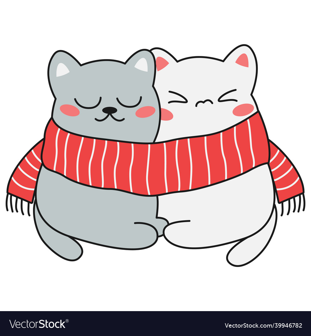 Cute christmas kawaii cats hugging each other Vector Image