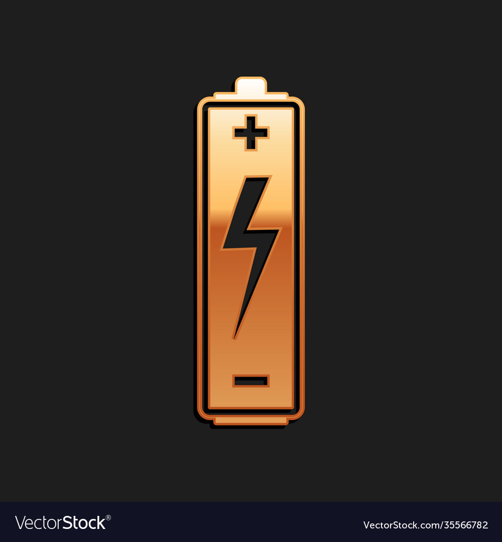 Gold battery icon isolated on black background