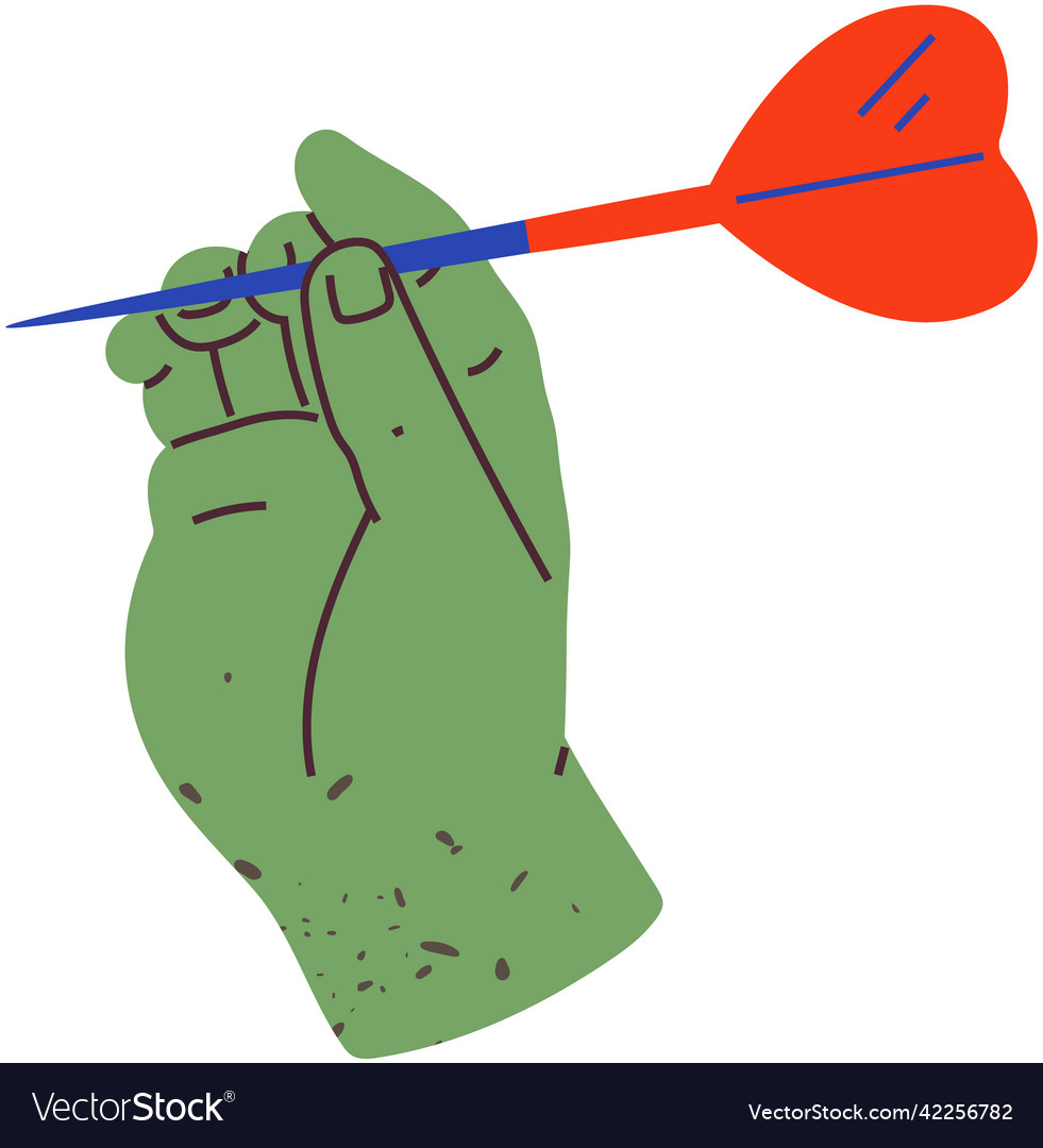 Hand holding dart with sharp tip tool for playing vector image Hand holding dart with sharp tip tool for playing