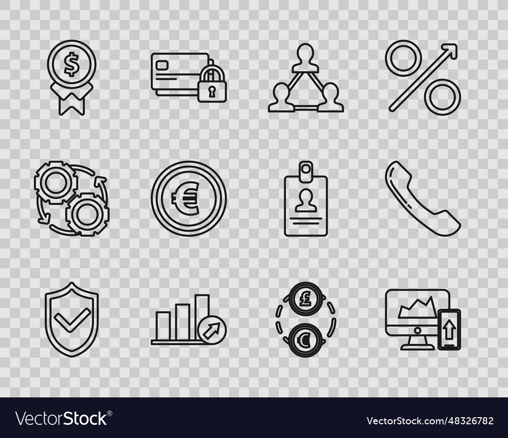 Set line shield with check mark schedule chart vector image Set line shield with check mark schedule chart