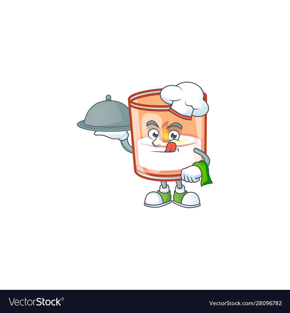 Smiling candle in glass as a chef with food Vector Image