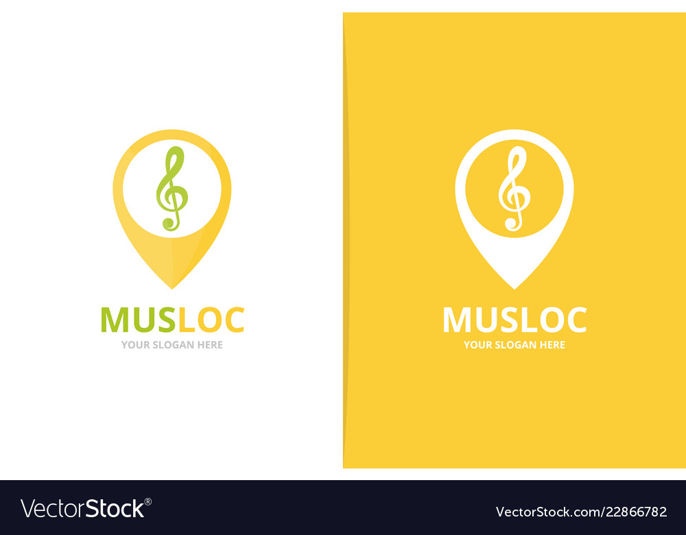 Treble clef and map pointer logo