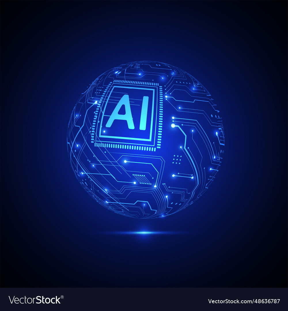 Artificial intelligence circuit line style vector image Artificial intelligence circuit line style