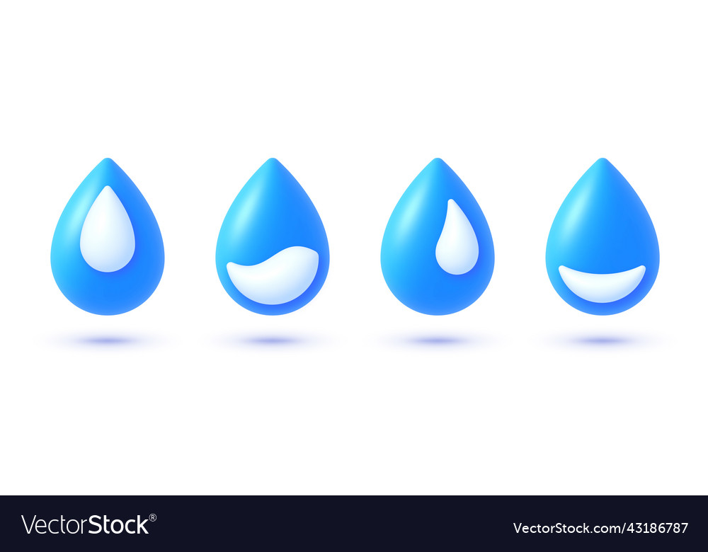 Blue water 3d set on white background water set vector image Blue water 3d set on white background water set
