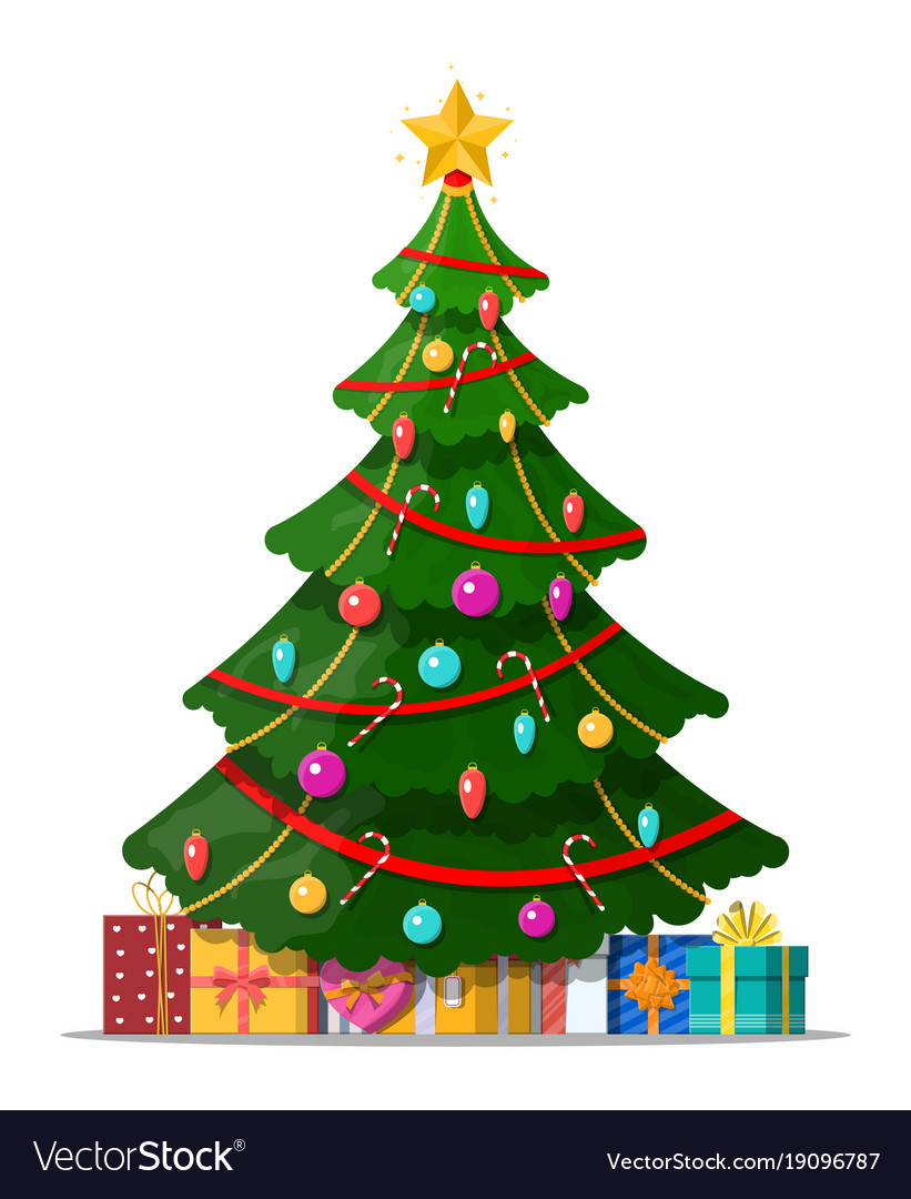 Christmas Tree Decorated And Gift Boxes Royalty Free Vector