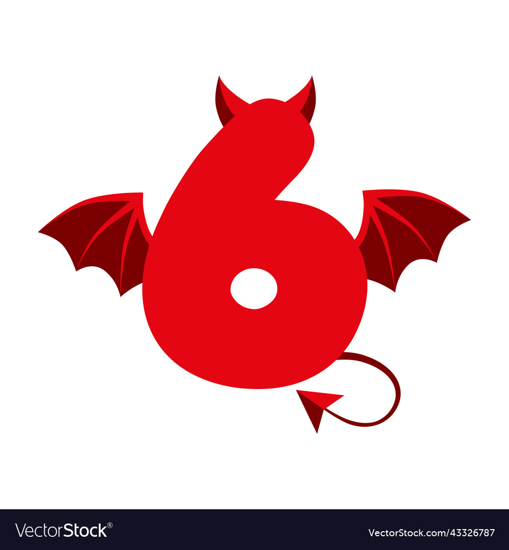 Devil red 6 number with wings for ui games vector image Devil red 6 number with wings for ui games