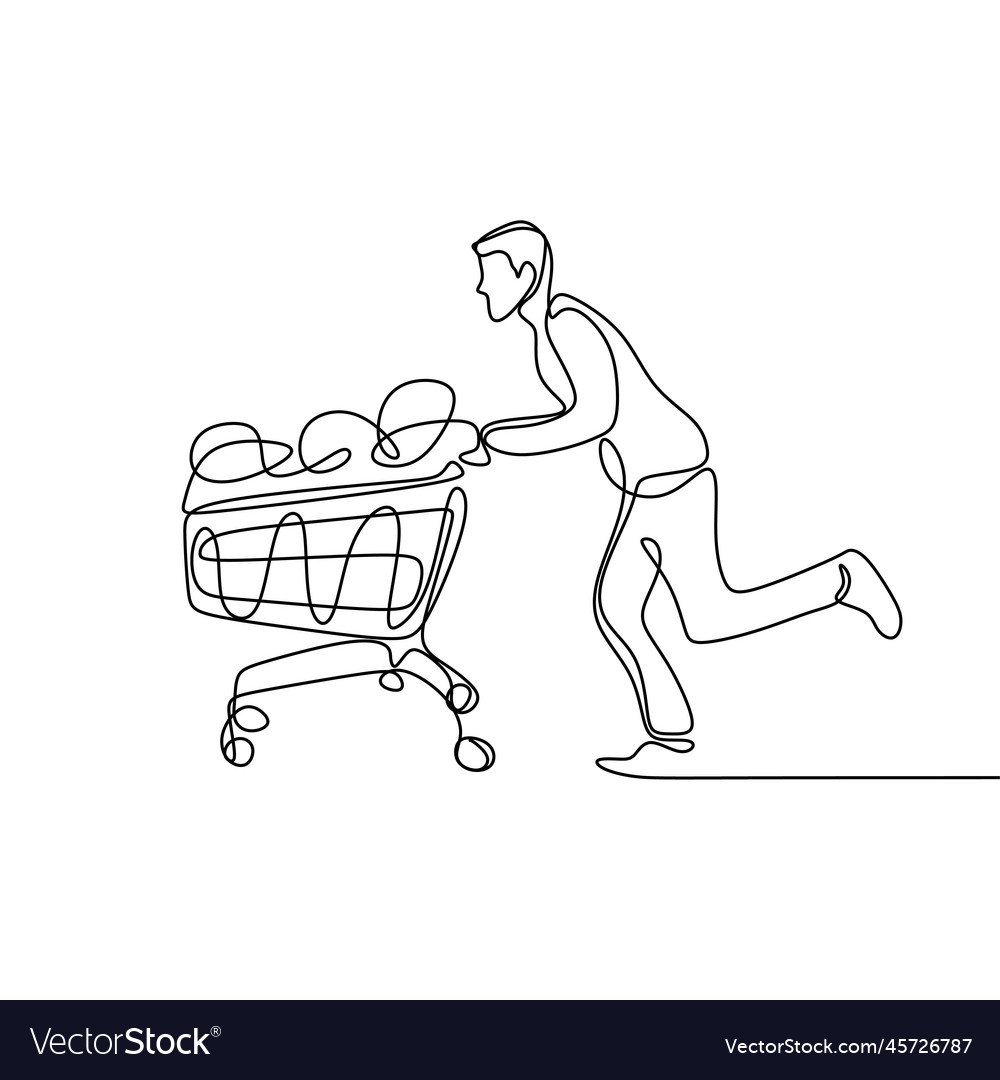 Draw a continuous line of men running with bag