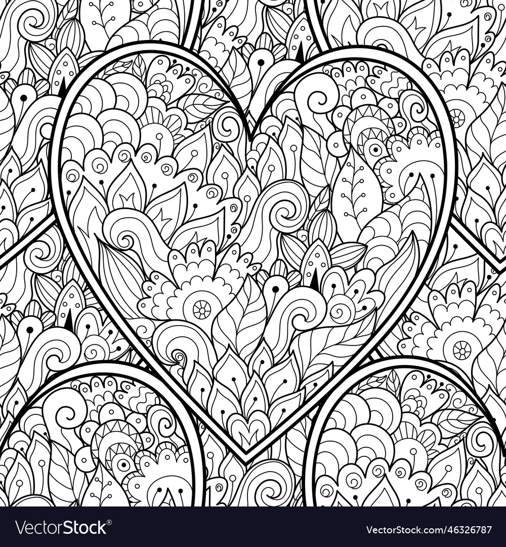 Floral doodle black and white seamless pattern